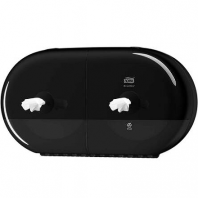 Podwójny dozownik do papieru toaletowego w roli Tork czarny plastik