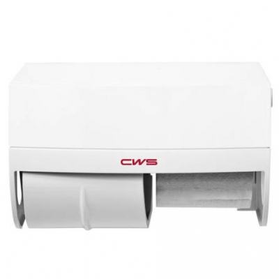 Pojemnik na papier toaletowy w dwóch rolkach CWS boco plastik biało - czerw